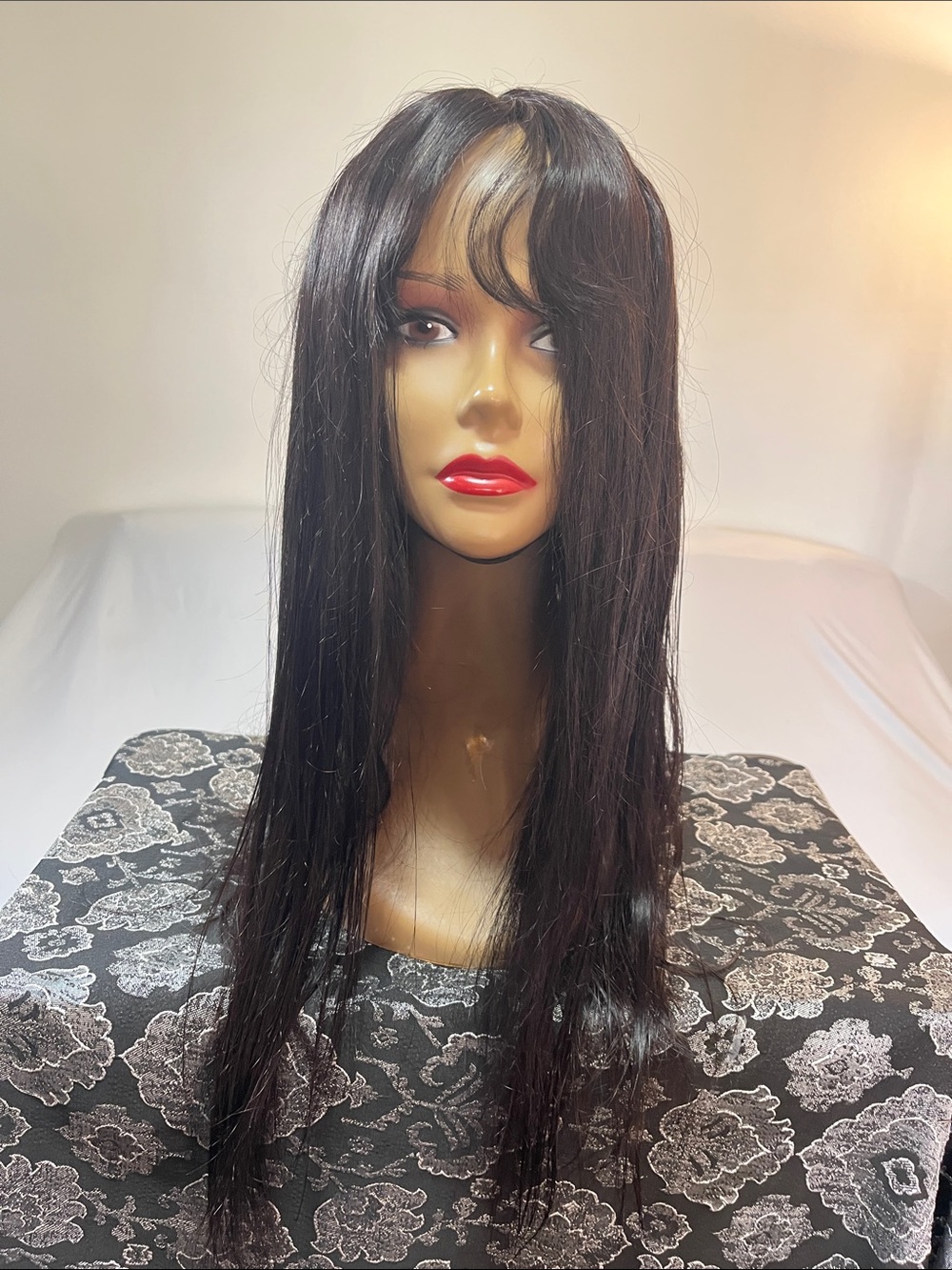 Black Straight Long Women's Wig with Fringe